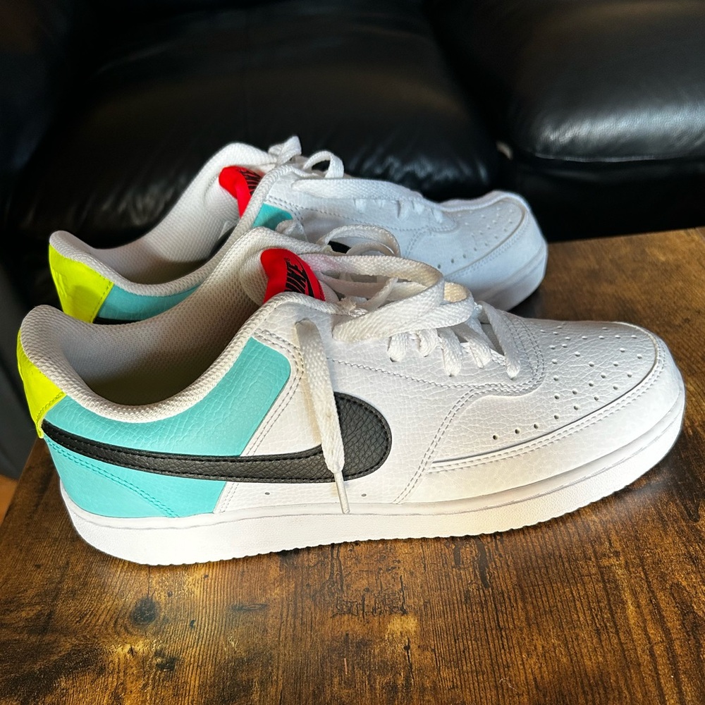 Nike Womens Court Vision Lo White Aqua Black Green Size 10 Shoes